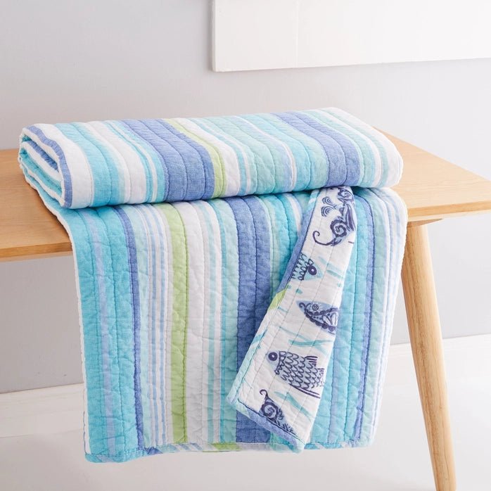 Laida Beach Quilted Throw - Coastal Throw Blanket - Quahog Bay Bedding