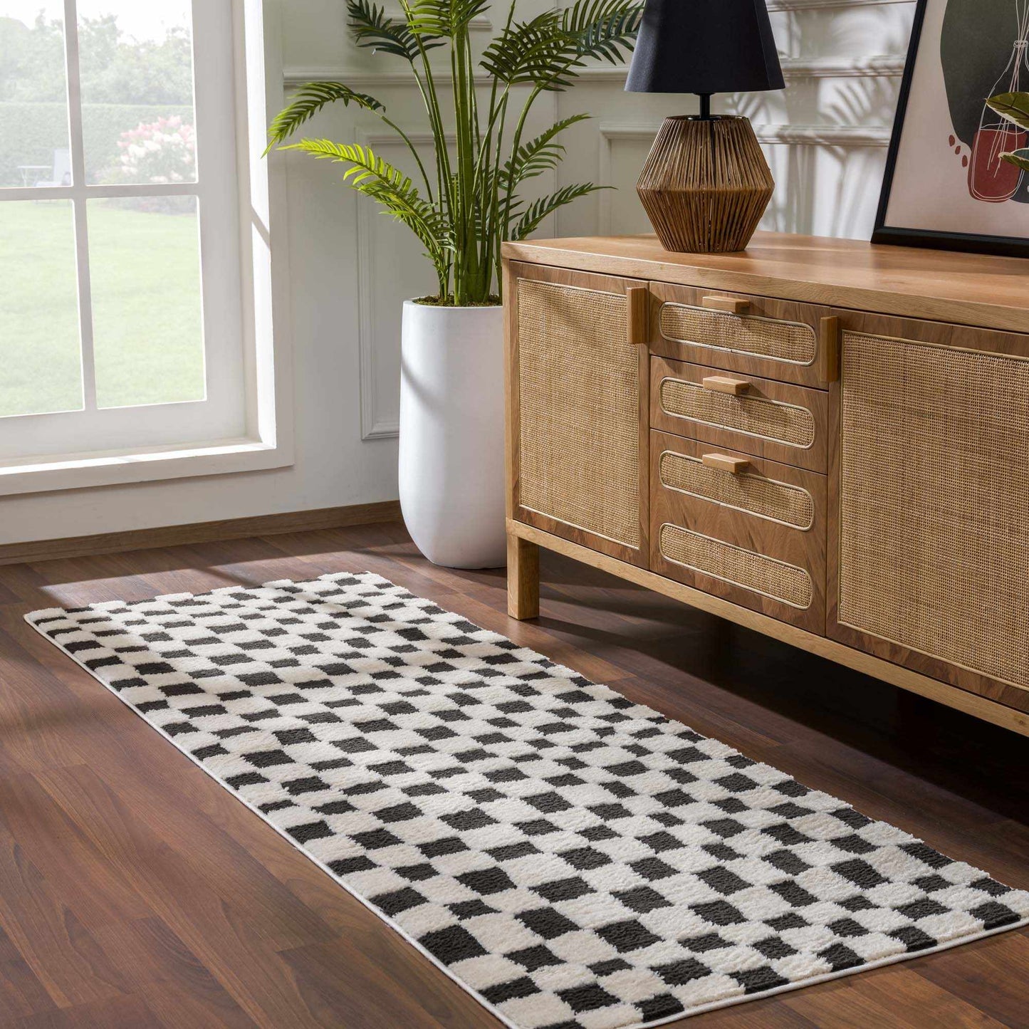 Lajos Black & White Checkered Area Rug - Quahog Bay Bedding