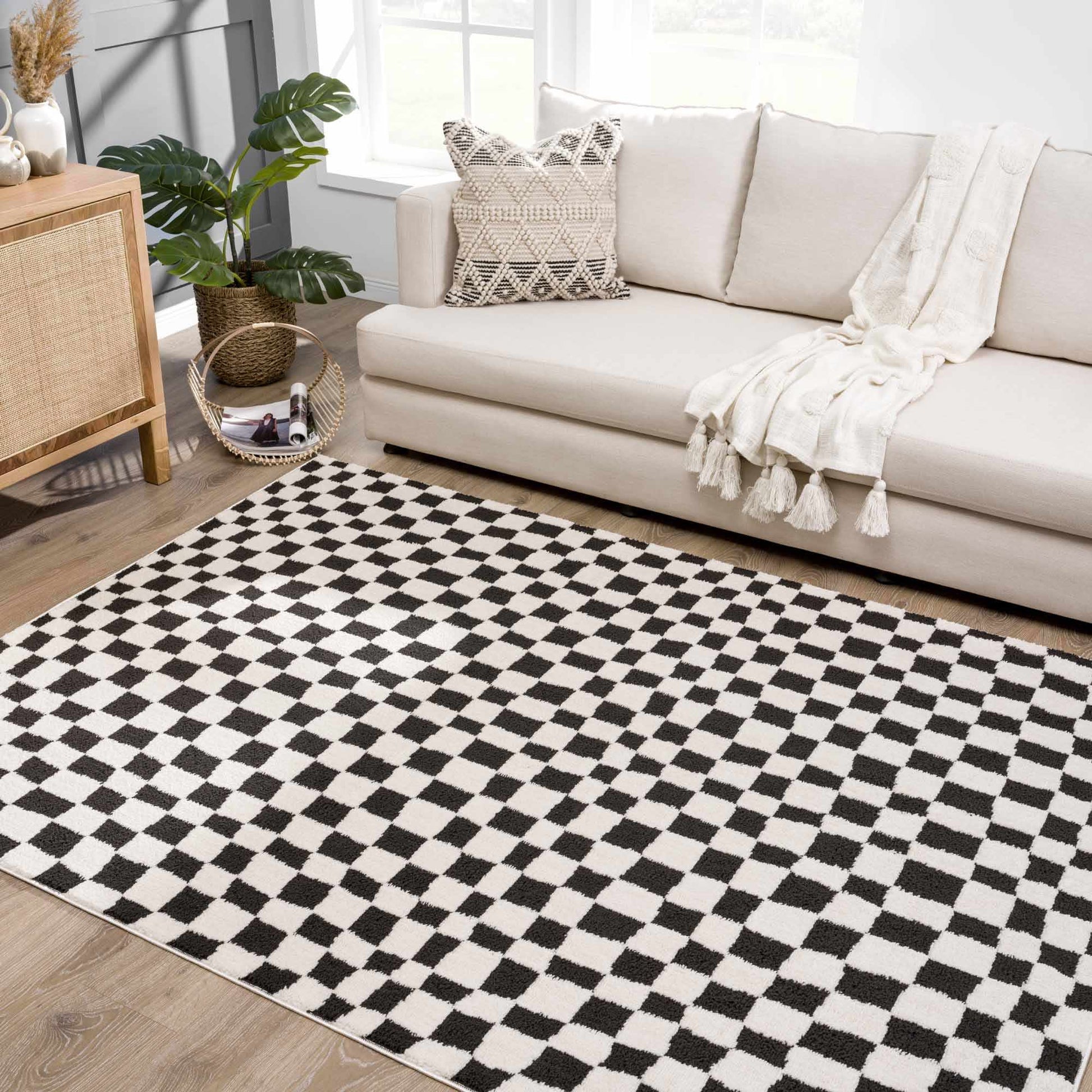Lajos Black & White Checkered Area Rug - Quahog Bay Bedding