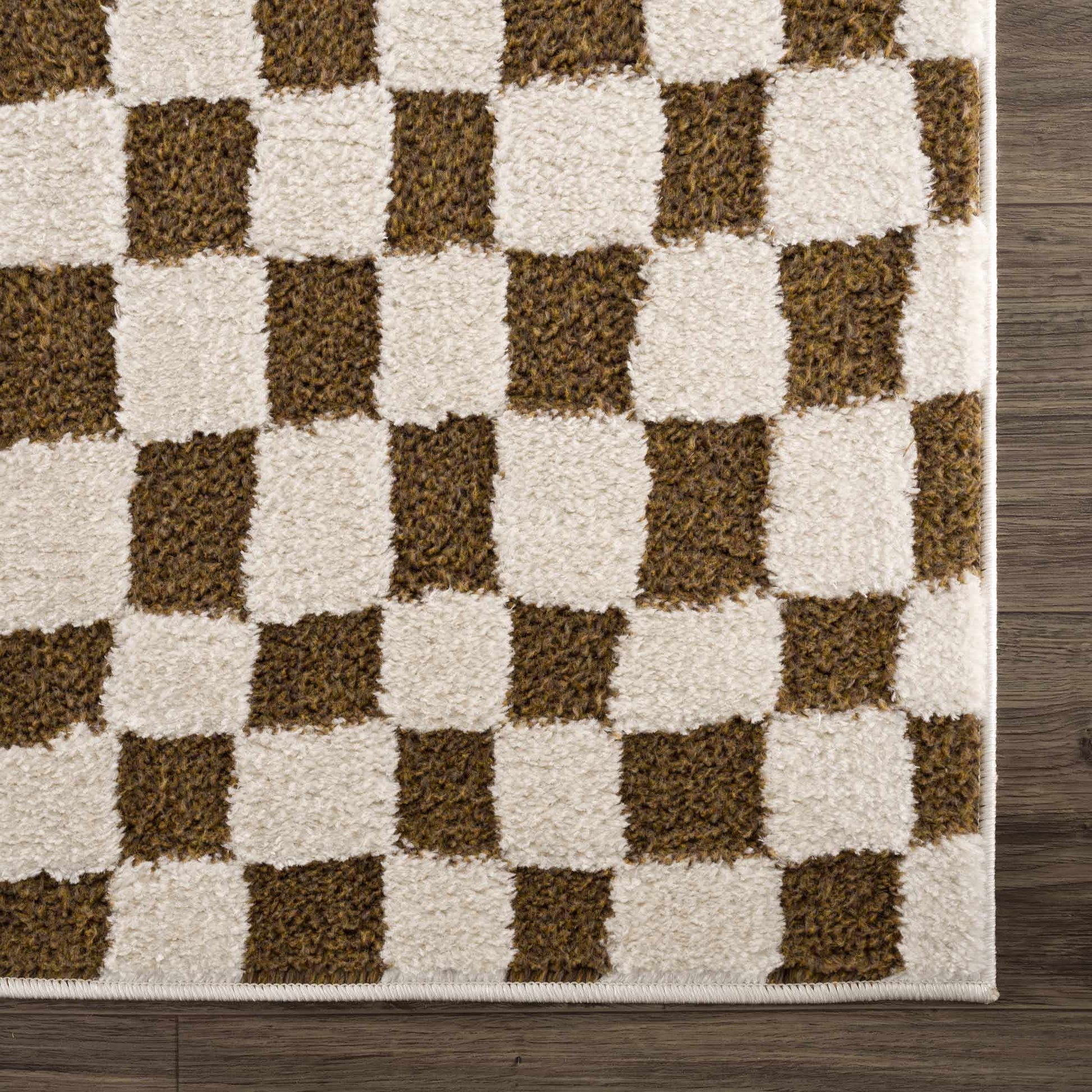Lajos Brown Checkered Shag Rug - Quahog Bay Bedding