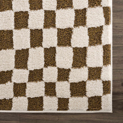 Lajos Brown Checkered Shag Rug - Quahog Bay Bedding