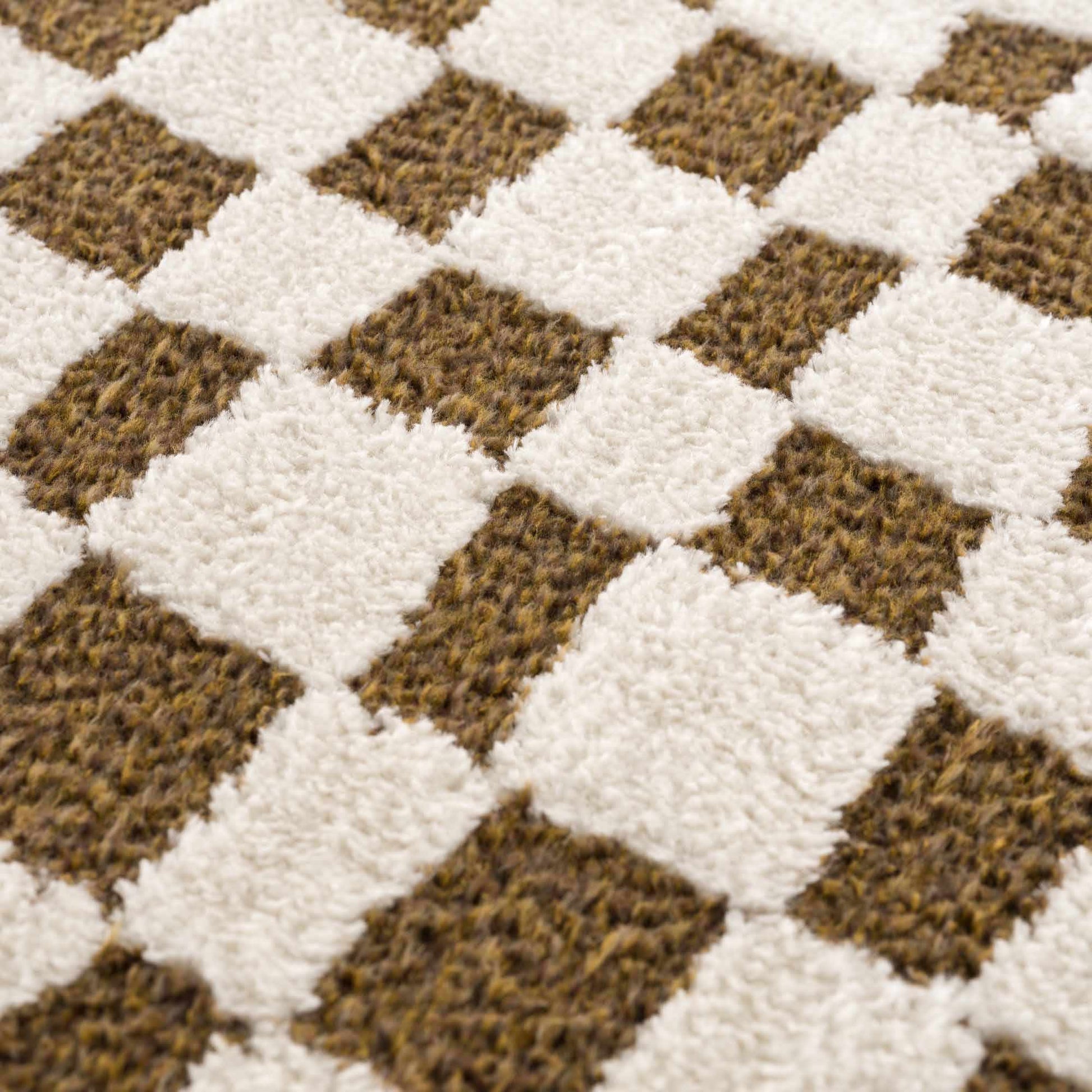 Lajos Brown Checkered Shag Rug - Quahog Bay Bedding
