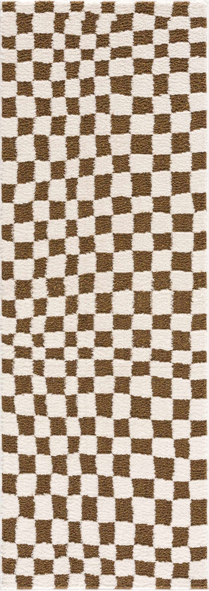 Lajos Brown Checkered Shag Rug - Quahog Bay Bedding