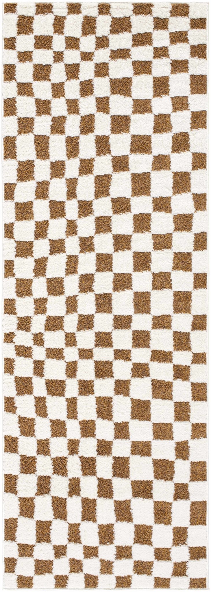 Lajos Brown Checkered Shag Rug - Quahog Bay Bedding