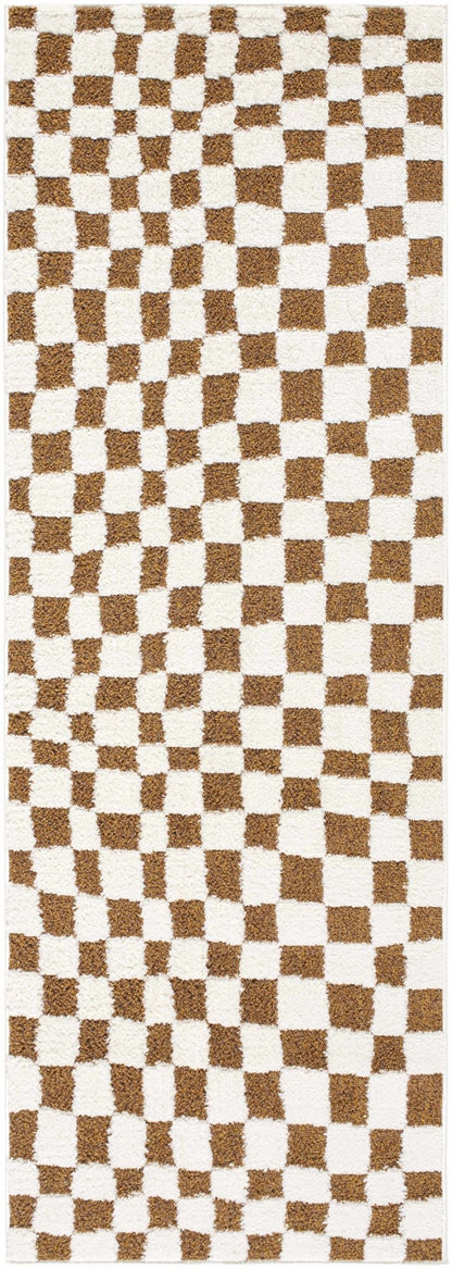 Lajos Brown Checkered Shag Rug - Quahog Bay Bedding