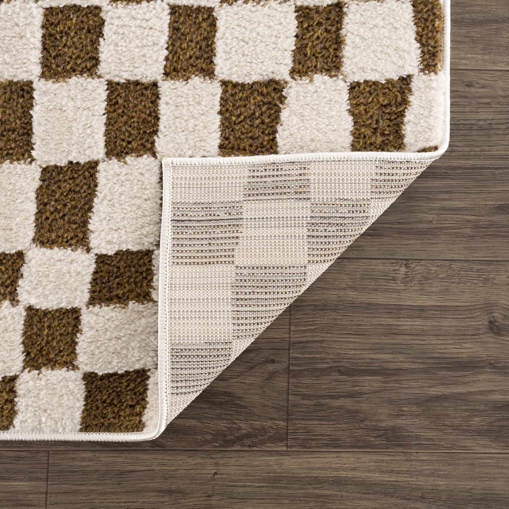 Lajos Brown Checkered Shag Rug - Quahog Bay Bedding