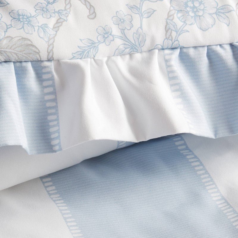 Lara Blue Cabana Stripe Reversible Comforter Set | Toile Floral Reverse - Quahog Bay Bedding