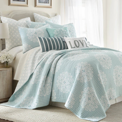 Lara Spa Quilt Set - Teal Hues - Beautiful Coastal Bedding Set - Quahog Bay Bedding