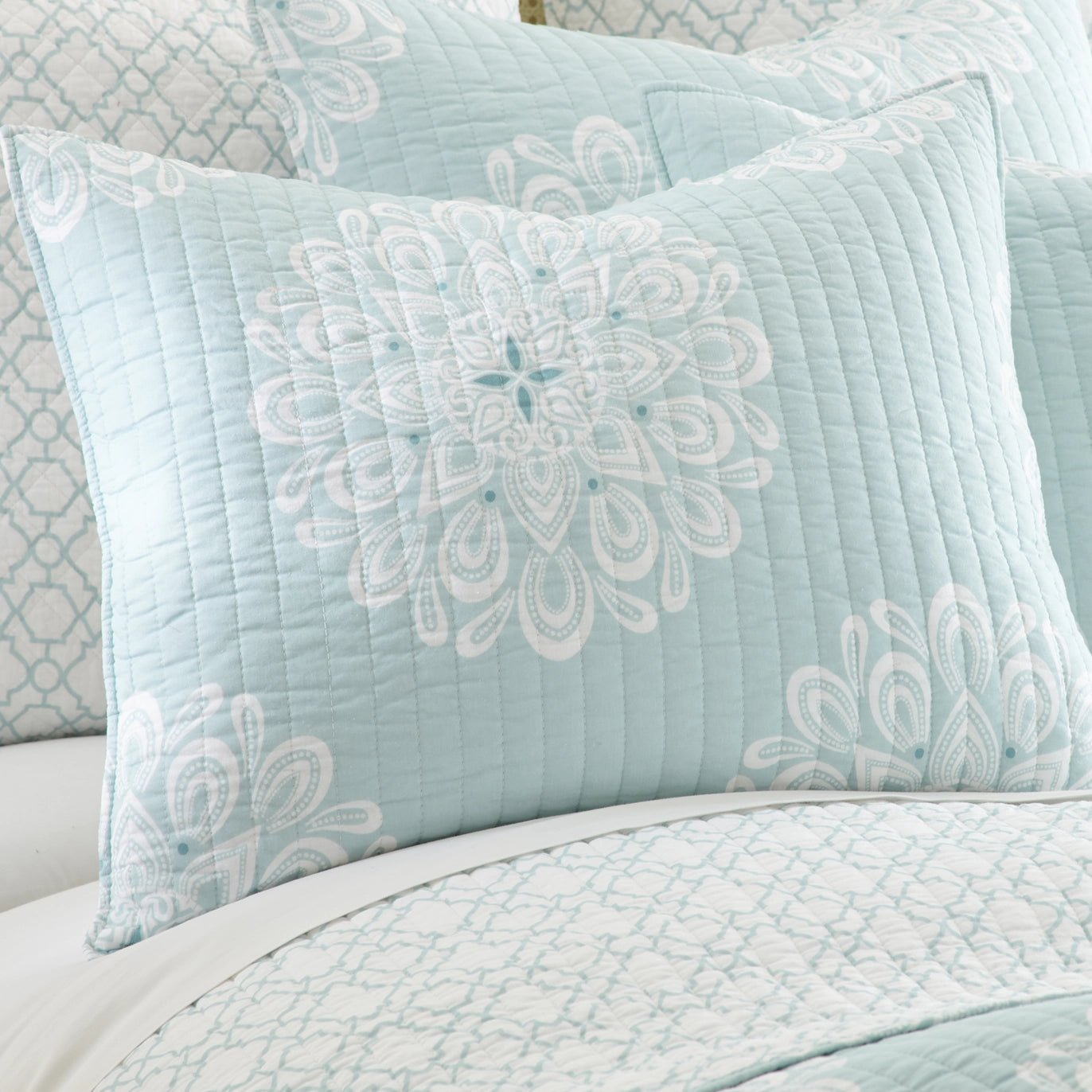 Lara Spa Quilt Set - Teal Hues - Beautiful Coastal Bedding Set - Quahog Bay Bedding