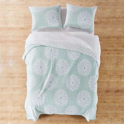 Lara Spa Quilt Set - Teal Hues - Beautiful Coastal Bedding Set - Quahog Bay Bedding