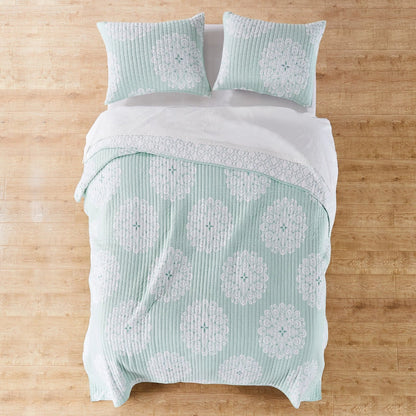 Lara Spa Quilt Set - Teal Hues - Beautiful Coastal Bedding Set - Quahog Bay Bedding