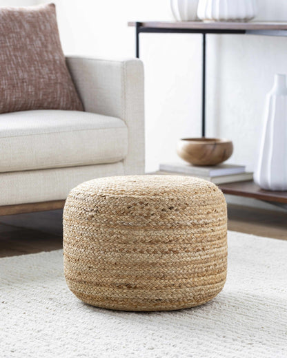 Lavertezzo Brick Red Knitted Beige Cotton Pouf - Quahog Bay Bedding