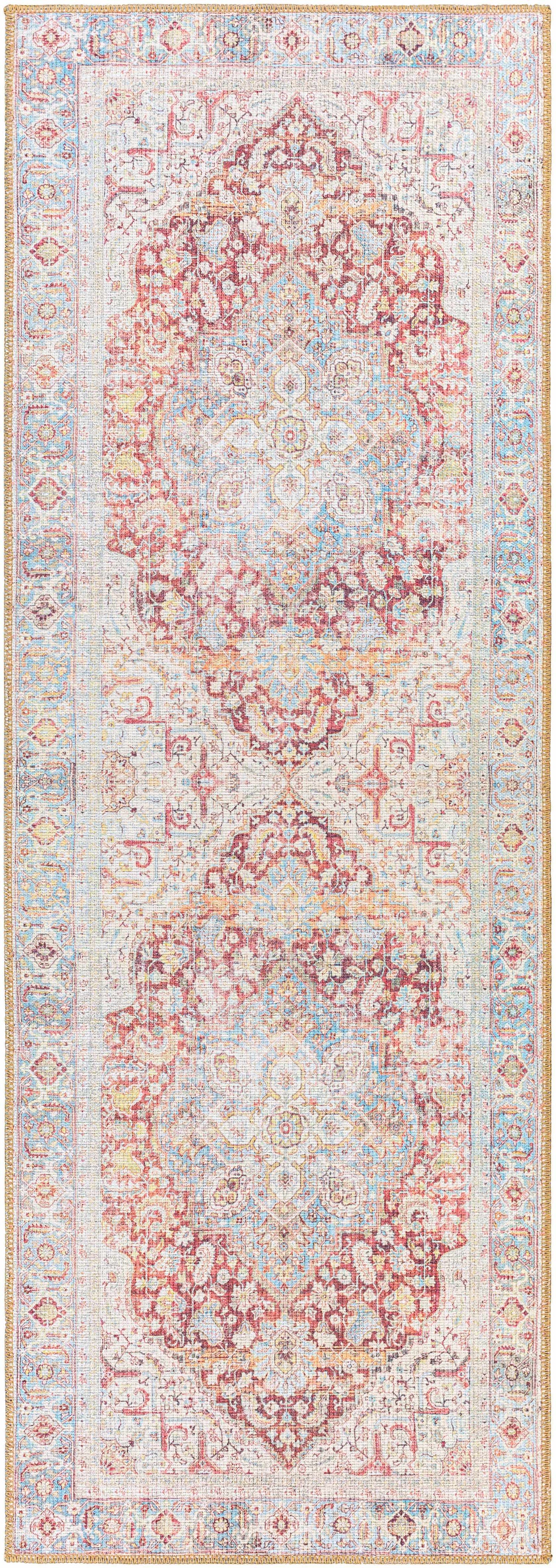 Cream Rust Leeston Washable Rug - Clearance