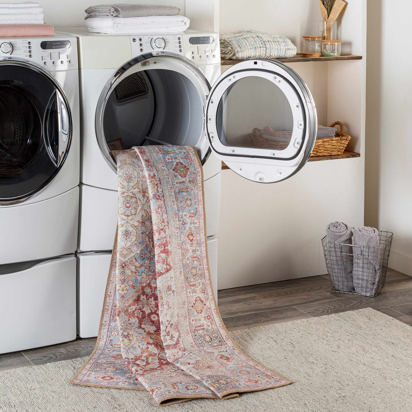 Cream Rust Leeston Washable Rug - Clearance