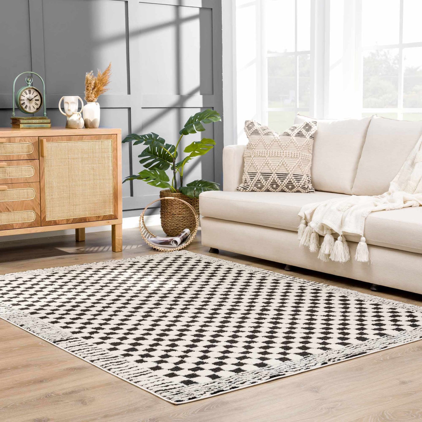 Leryn Black & White Checkered Area Rug - Quahog Bay Bedding