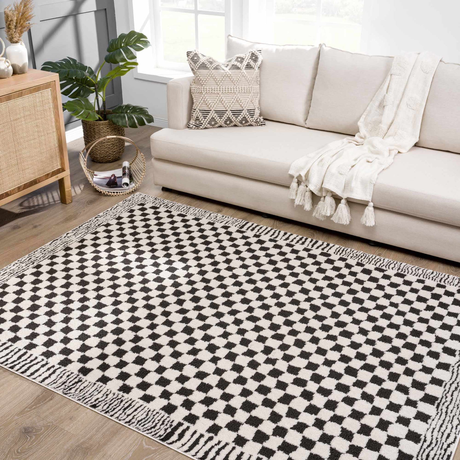 Leryn Black & White Checkered Area Rug - Quahog Bay Bedding