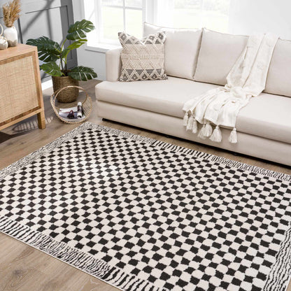 Leryn Black & White Checkered Area Rug - Quahog Bay Bedding