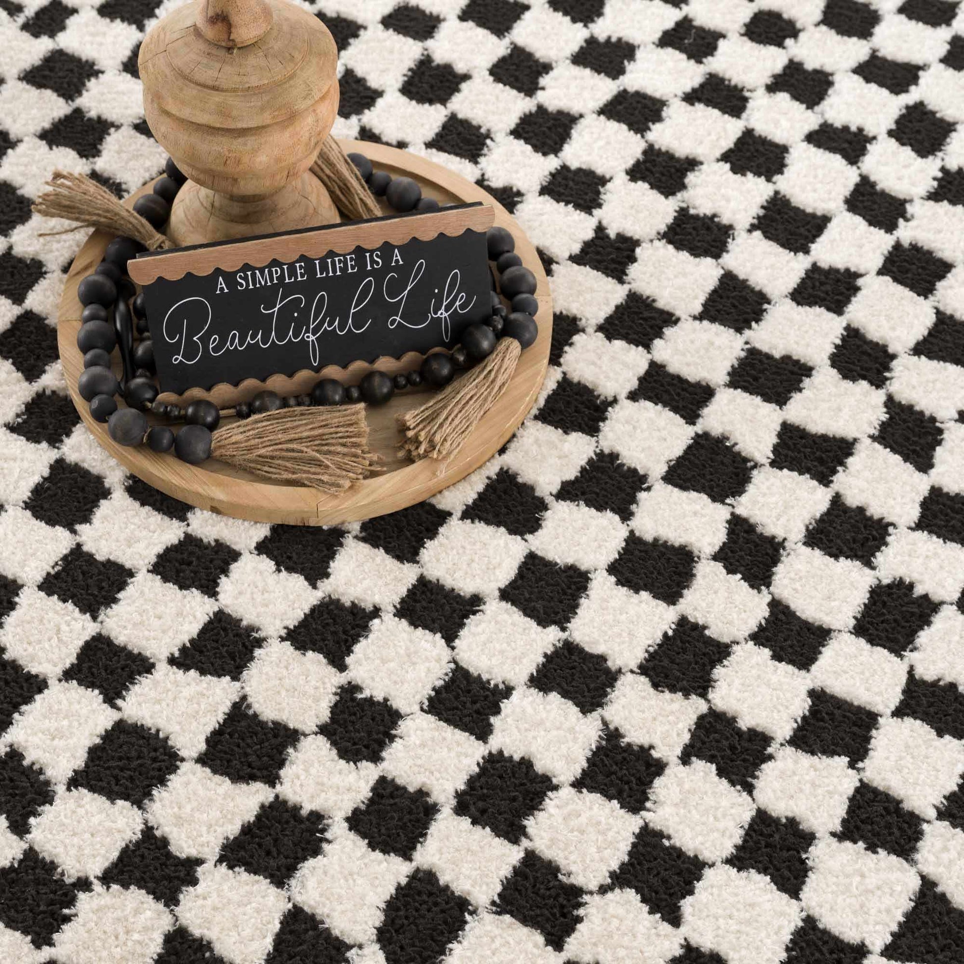 Leryn Black & White Checkered Area Rug - Quahog Bay Bedding