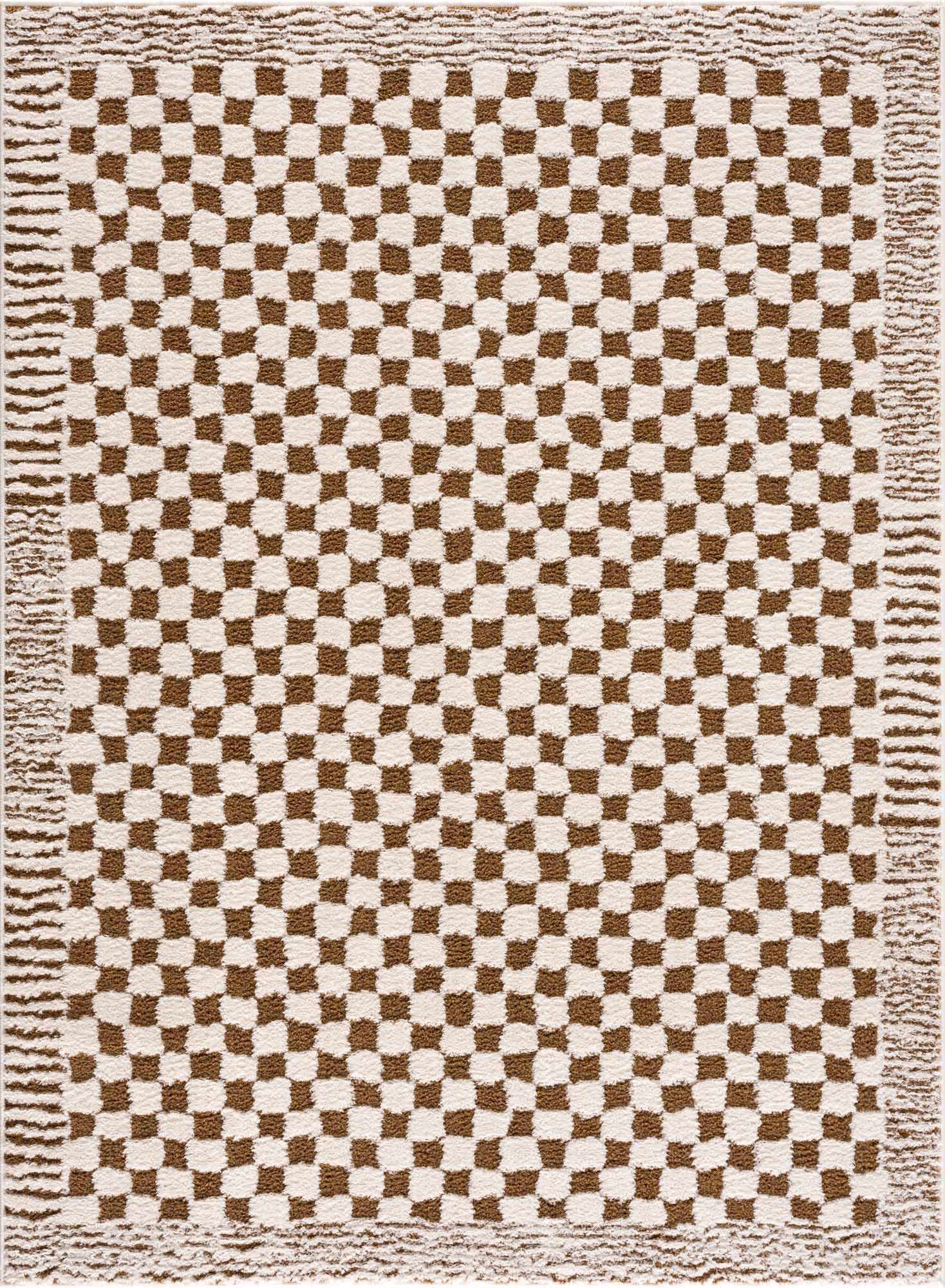 Leryn Brown Checkered Plush Rug - Quahog Bay Bedding