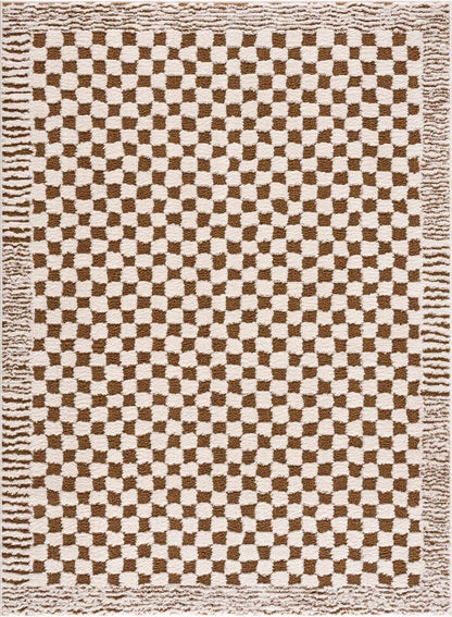 Leryn Brown Checkered Plush Rug - Quahog Bay Bedding