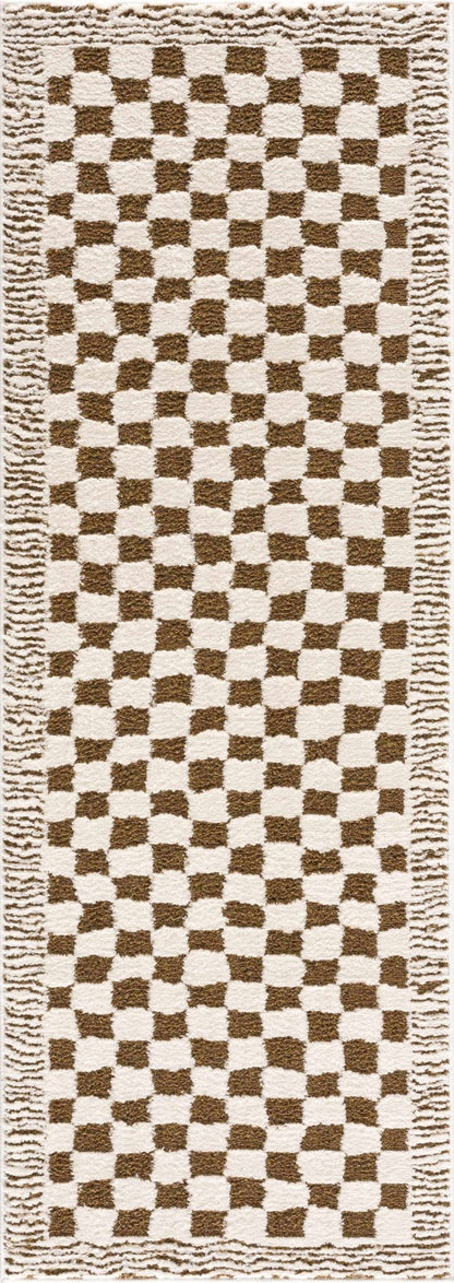 Leryn Brown Checkered Plush Rug - Quahog Bay Bedding