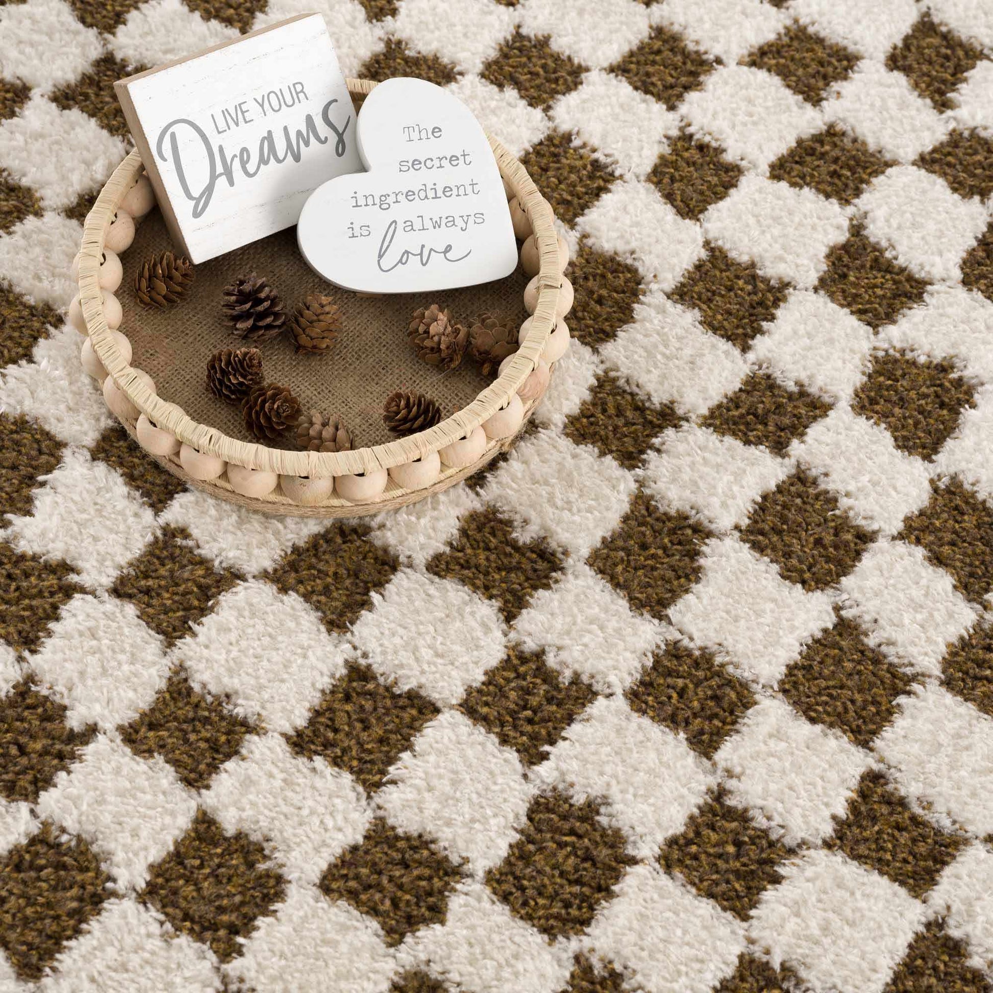 Leryn Brown Checkered Plush Rug - Quahog Bay Bedding