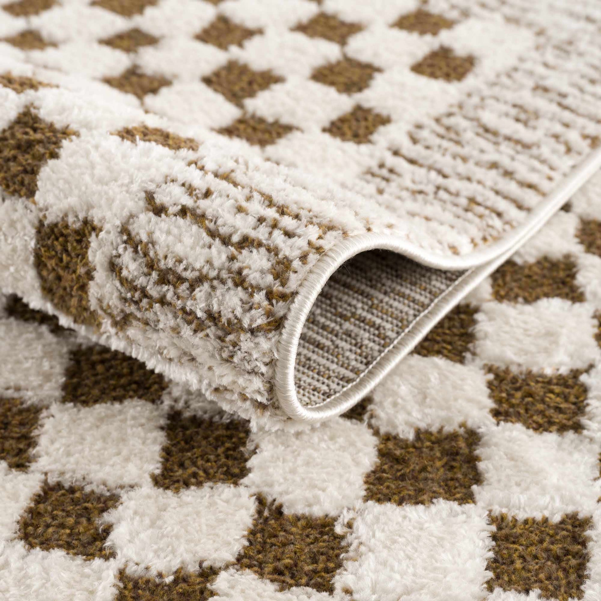 Leryn Brown Checkered Plush Rug - Quahog Bay Bedding
