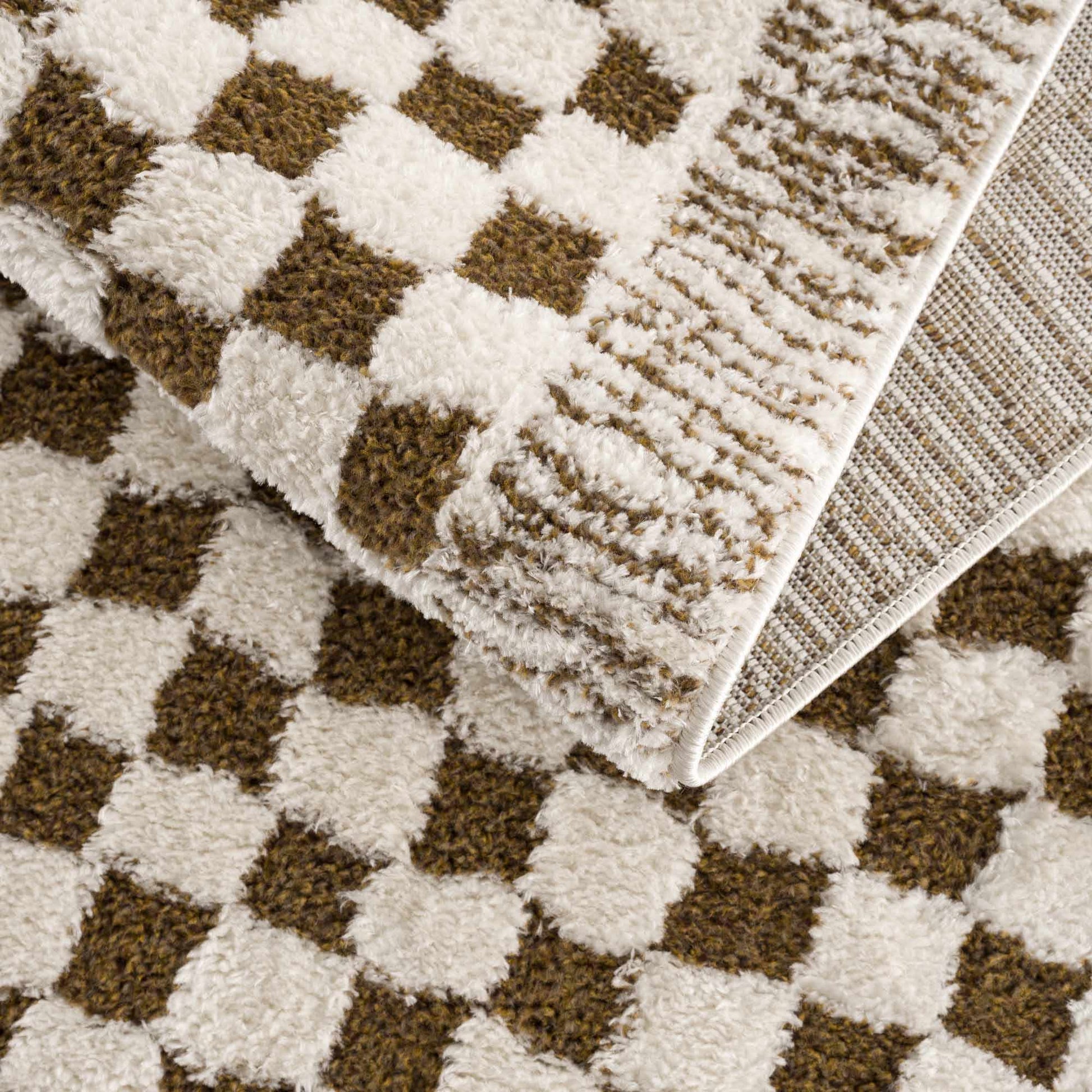 Leryn Brown Checkered Plush Rug - Quahog Bay Bedding
