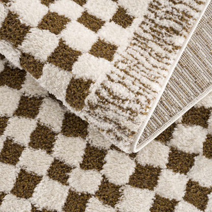 Leryn Brown Checkered Plush Rug - Quahog Bay Bedding