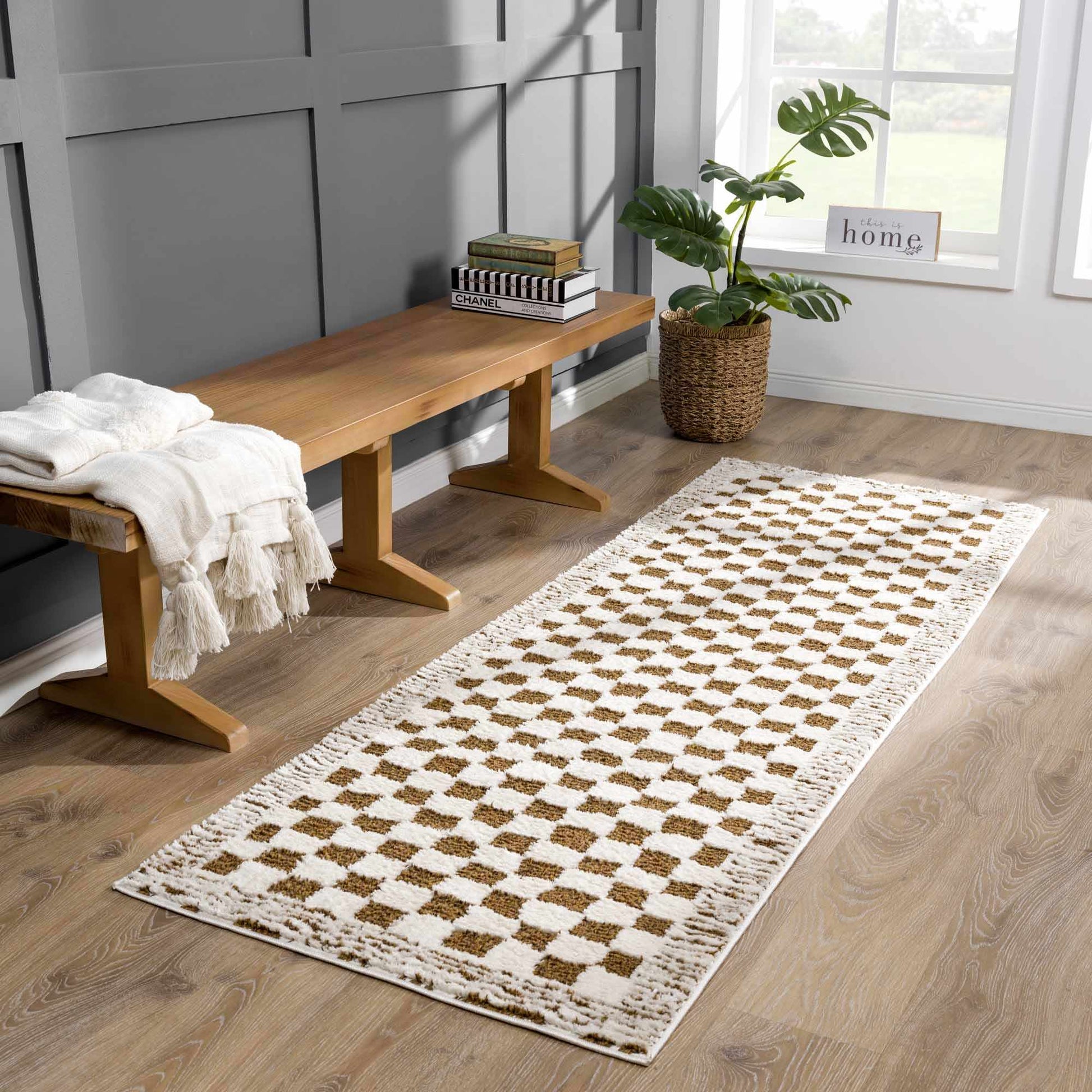 Leryn Brown Checkered Plush Rug - Quahog Bay Bedding