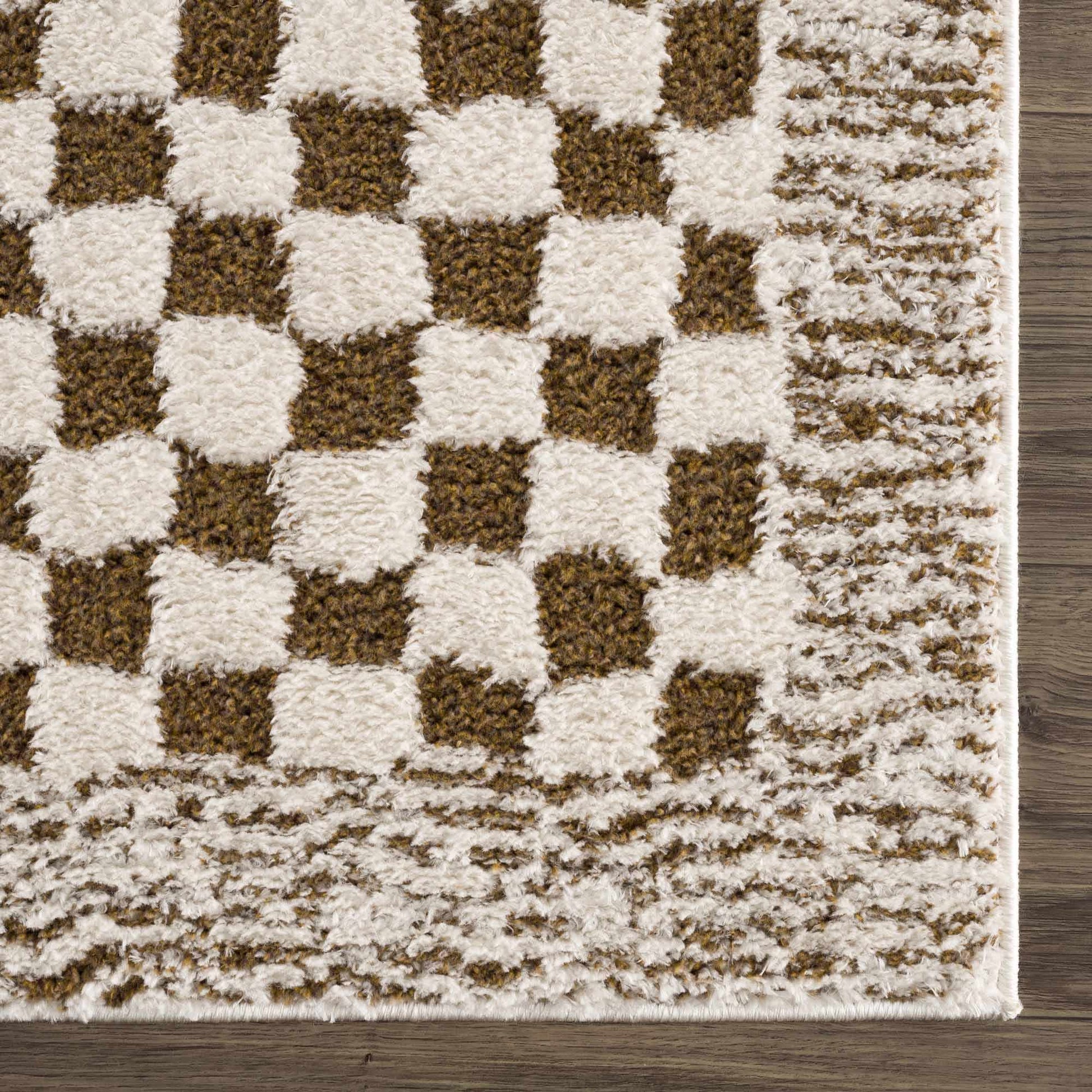 Leryn Brown Checkered Plush Rug - Quahog Bay Bedding