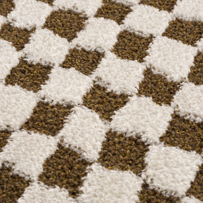 Leryn Brown Checkered Plush Rug - Quahog Bay Bedding