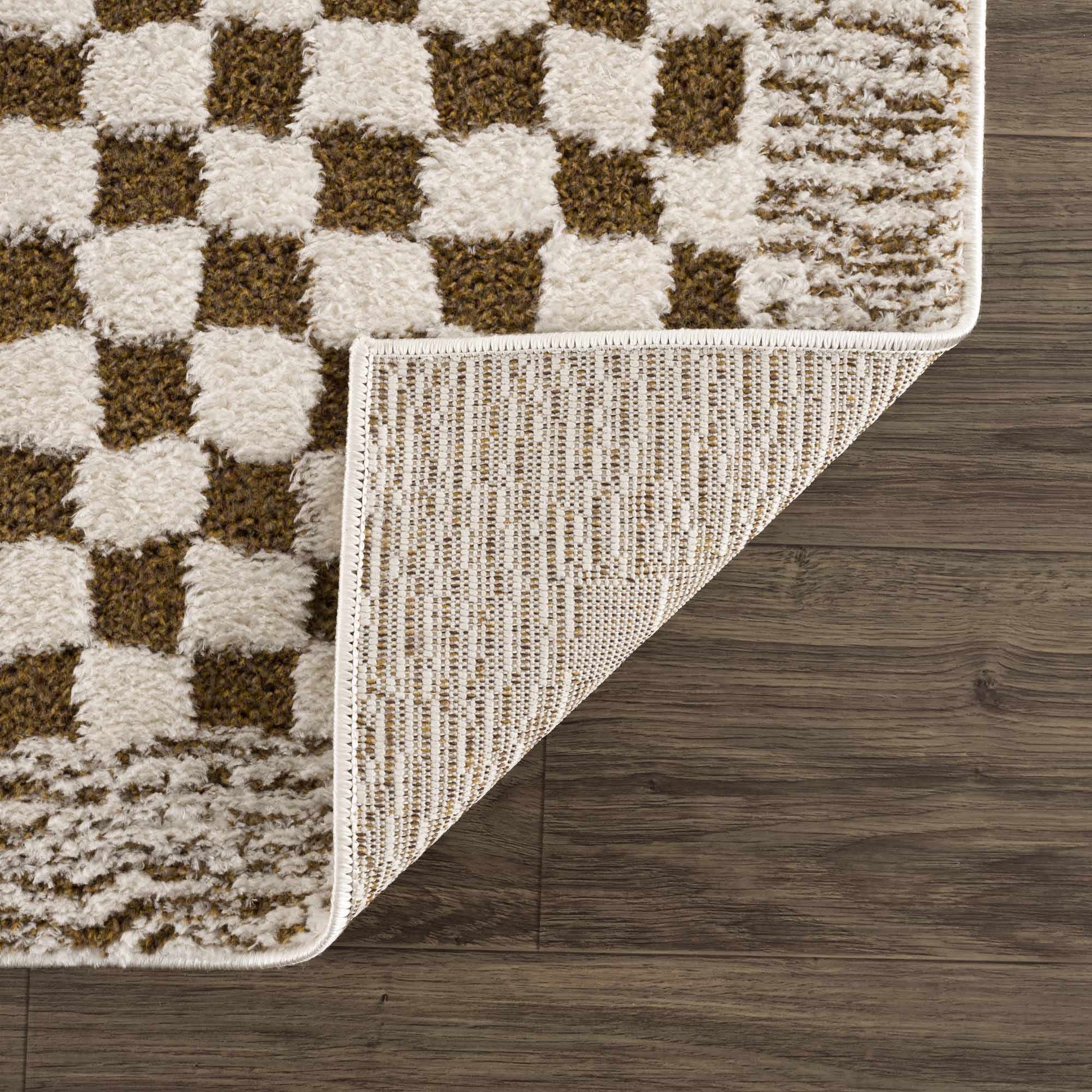Leryn Brown Checkered Plush Rug - Quahog Bay Bedding