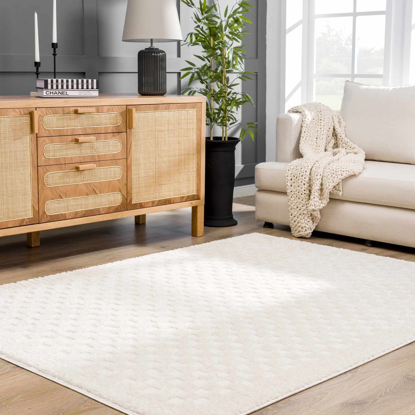 Leryn Ivory Checkered Area Rug - Quahog Bay Bedding