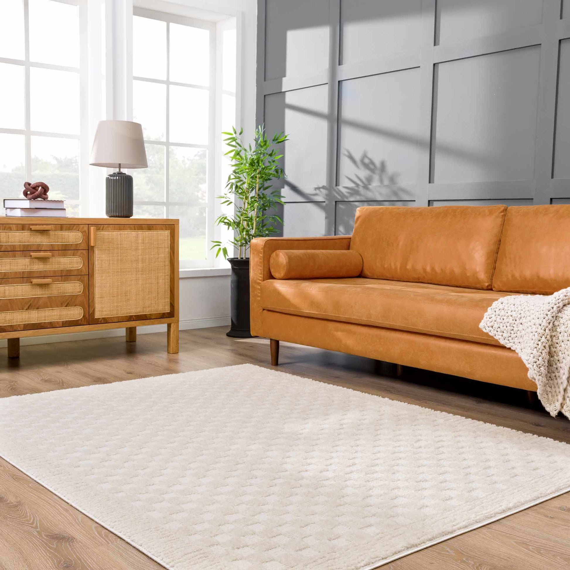 Leryn Ivory Checkered Area Rug - Quahog Bay Bedding