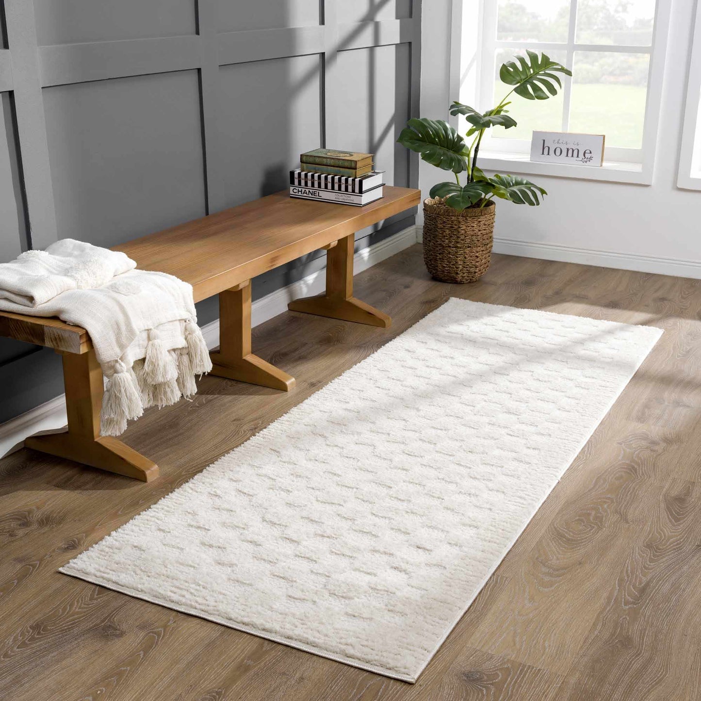 Leryn Ivory Checkered Area Rug - Quahog Bay Bedding
