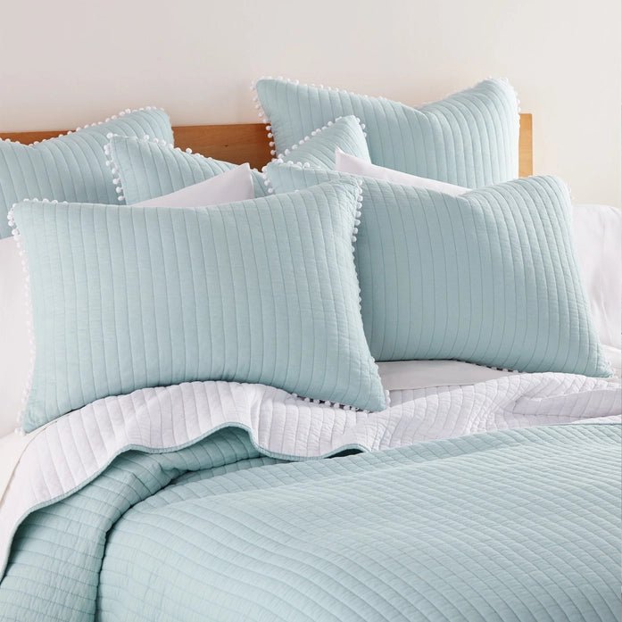 LevTex Beautiful Pom Pom Quilt Set - Blue - Quahog Bay Bedding