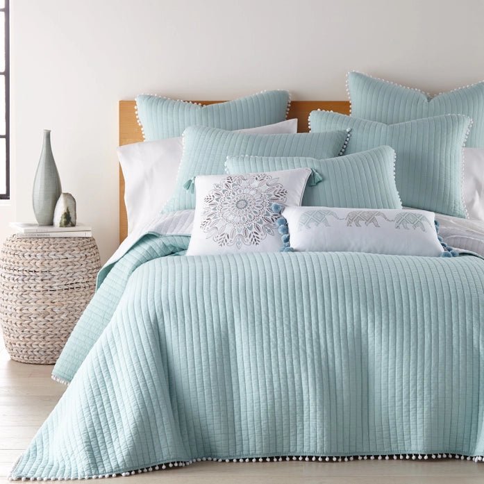 LevTex Beautiful Pom Pom Quilt Set - Blue - Quahog Bay Bedding