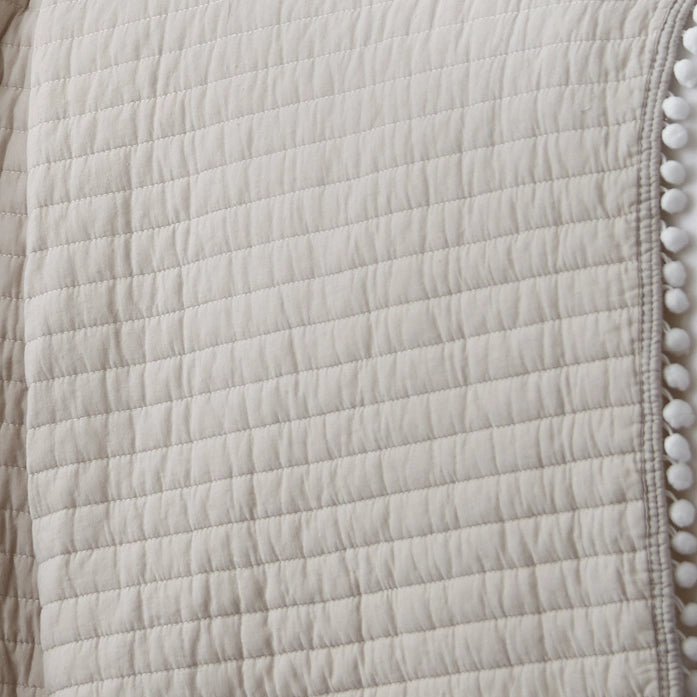 LevTex Beautiful Pom Pom Quilt Set - Natural - Quahog Bay Bedding