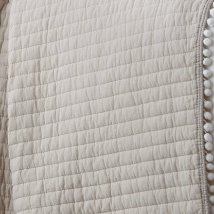 LevTex Beautiful Pom Pom Quilt Set - Natural - Quahog Bay Bedding