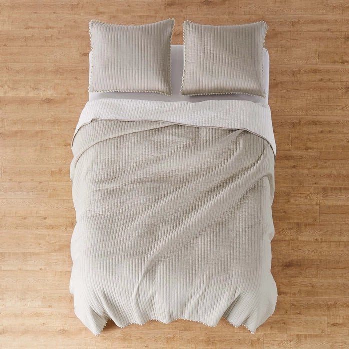 LevTex Beautiful Pom Pom Quilt Set - Natural - Quahog Bay Bedding