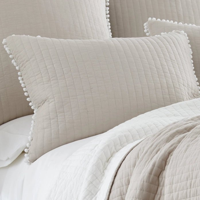 LevTex Beautiful Pom Pom Quilt Set - Natural - Quahog Bay Bedding