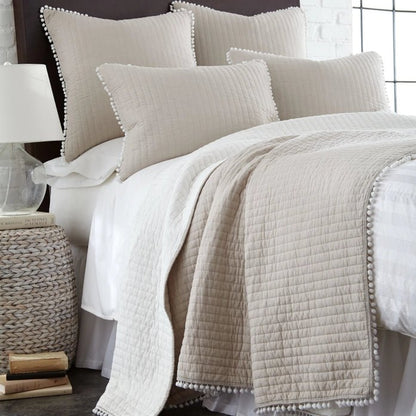 LevTex Beautiful Pom Pom Quilt Set - Natural - Quahog Bay Bedding
