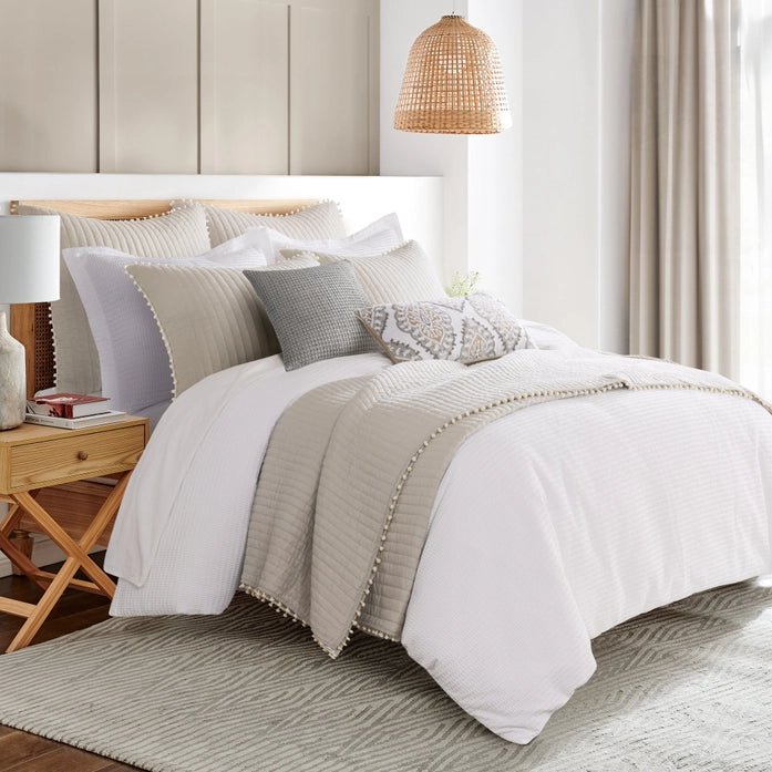 LevTex Beautiful Pom Pom Quilt Set - Natural - Quahog Bay Bedding