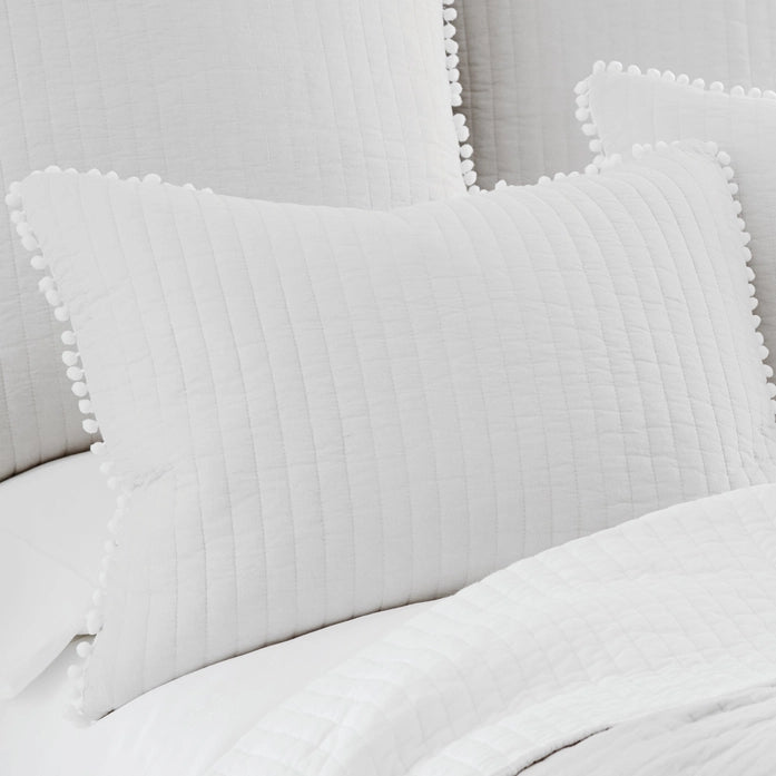 LevTex Beautiful Pom Pom Quilt Set - White - Quahog Bay Bedding