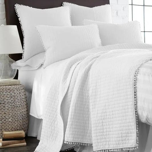 LevTex Beautiful Pom Pom Quilt Set - White - Quahog Bay Bedding