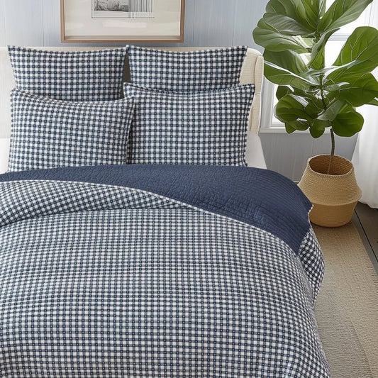 LevTex Camden Gingham Stitch Quilt Set - Navy - Quahog Bay Bedding