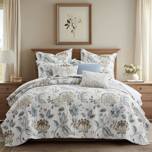 LevTex Maileen Reversible Quilt Set - Neutral Blue - Quahog Bay Bedding