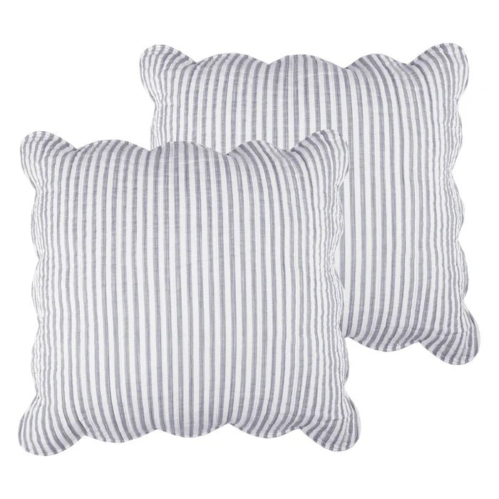 Levtex Martha Stripe Blue Euro Sham Set of 2 - Light Grey - Quahog Bay Bedding