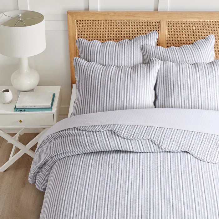 Levtex Martha Stripe Blue Euro Sham Set of 2 - Light Grey - Quahog Bay Bedding